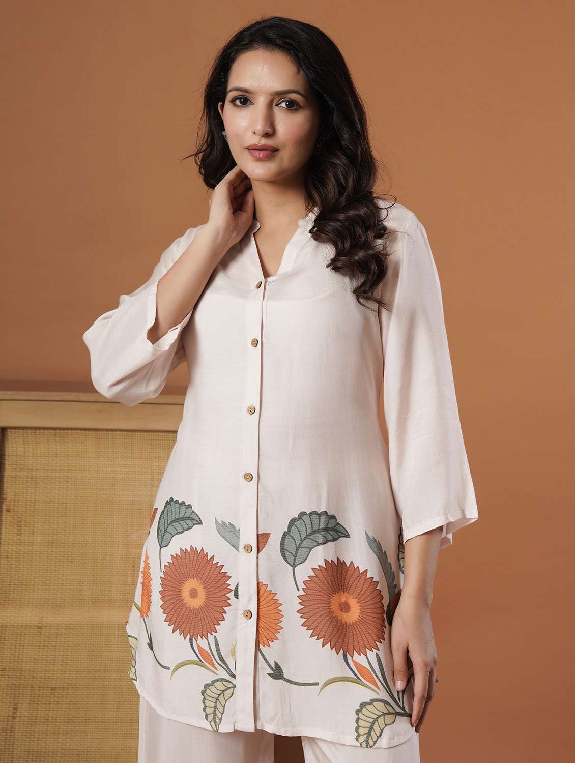 women floral three quarter sleeve ethnic co-ord set - 22140238 -  Standard Image - 1