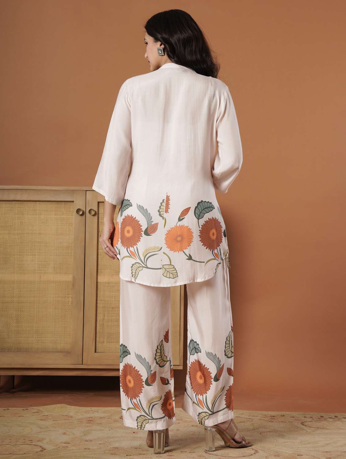 women floral three quarter sleeve ethnic co-ord set - 22140238 - Standard Image - 4