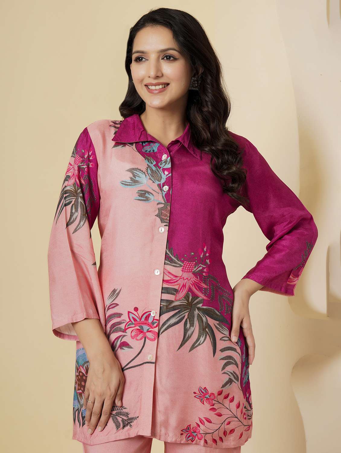 women floral three quarter sleeve ethnic co-ord set - 22140241 -  Standard Image - 1