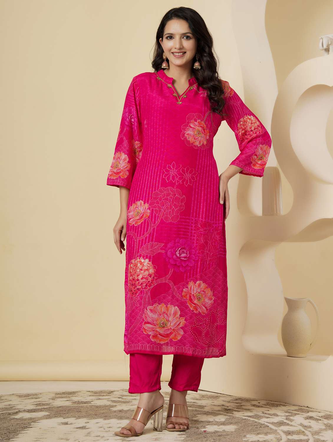 women floral three quarter sleeve kurta pant with dupatta set - 22140244 - Standard Image - 4