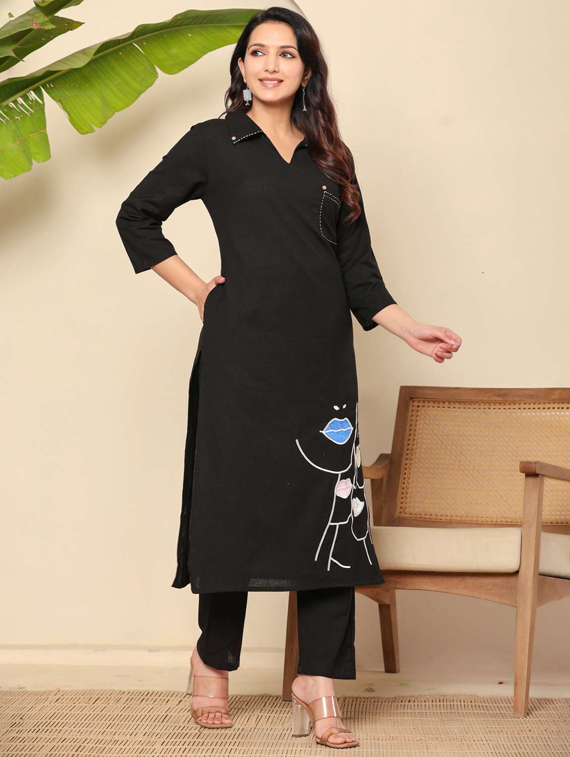 women printed three quarter sleeve kurta pant set - 22140251 - Standard Image - 1