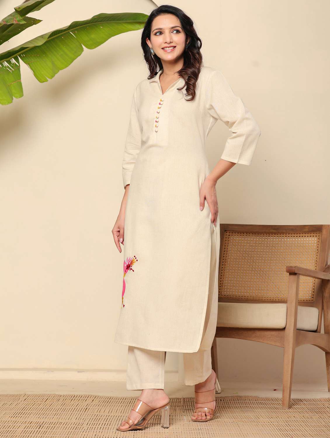 women printed three quarter sleeve kurta pant set - 22140253 - Standard Image - 1