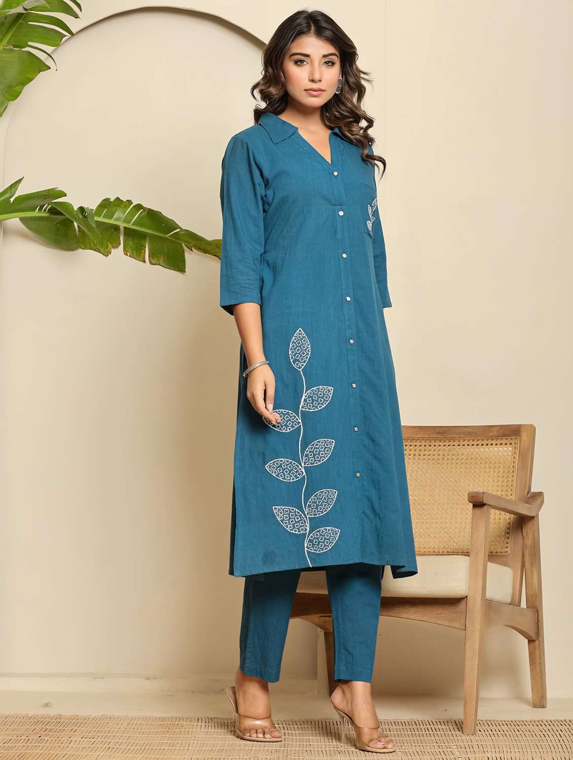 women embroidered three quarter sleeve kurta pant set - 22140254 - Standard Image - 1
