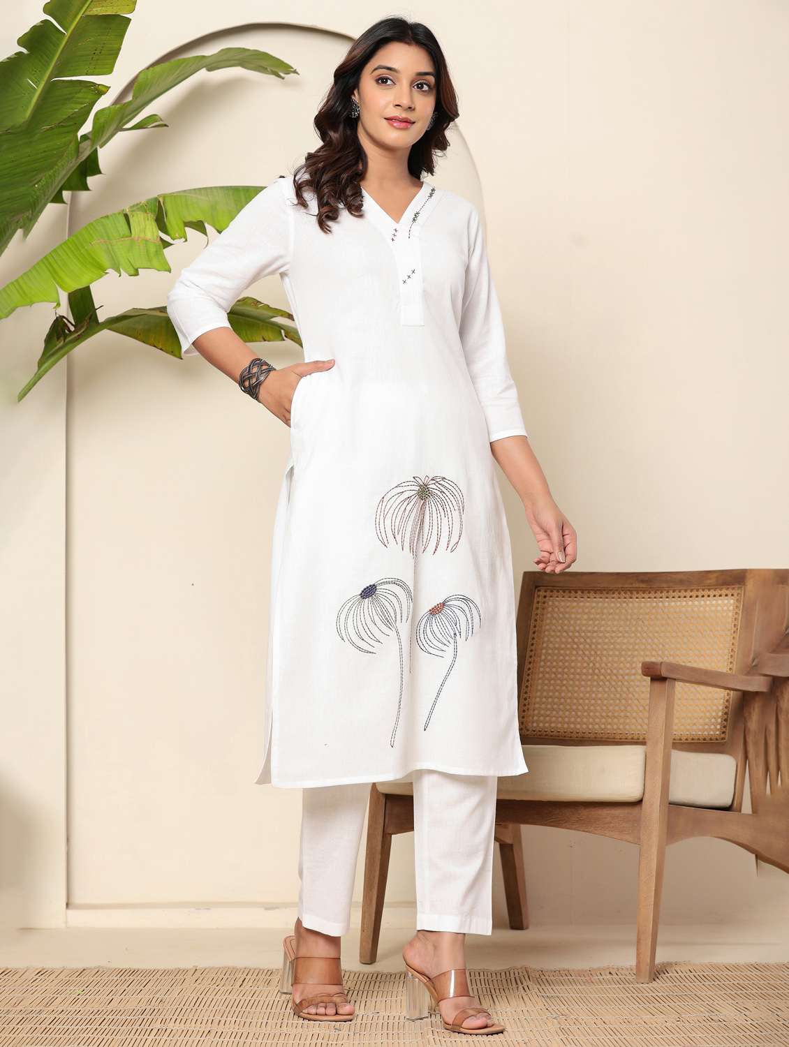 women floral three quarter sleeve kurta pant set - 22140258 - Standard Image - 1