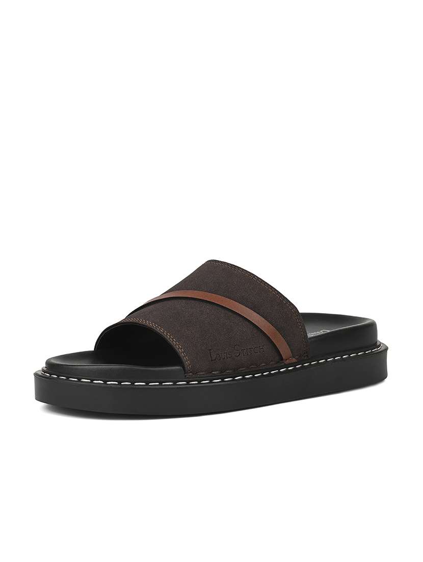 men brown slip on sandal - 22140259 -  Standard Image - 1