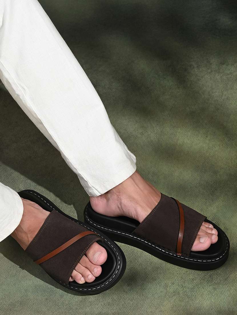 men brown slip on sandal - 22140259 -  Standard Image - 4