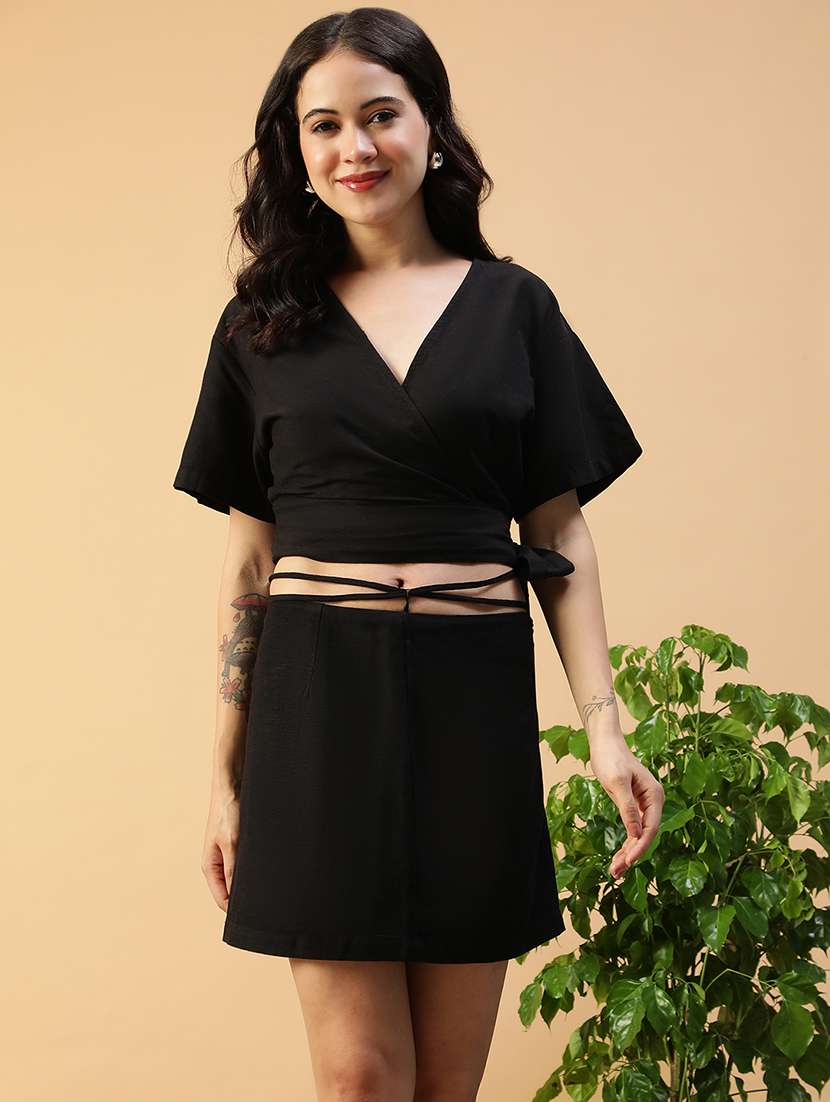 women black solid top and skirt co-ord set