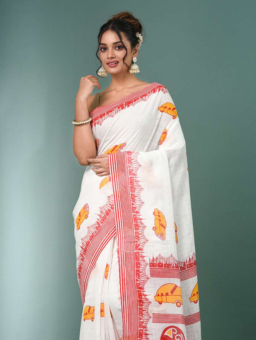 women printed handloom saree with blouse - 22140272 -  Standard Image - 4