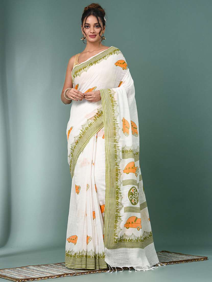 women printed handloom saree with blouse