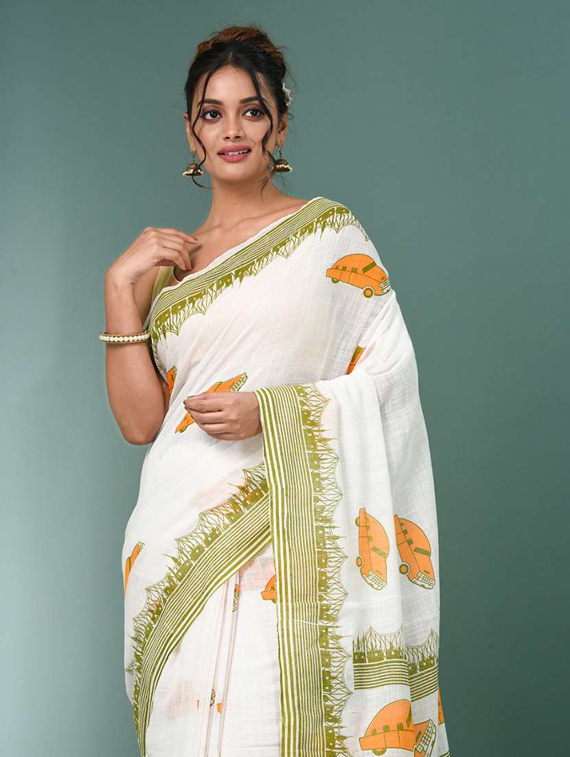 women printed handloom saree with blouse - 22140273 -  Standard Image - 4