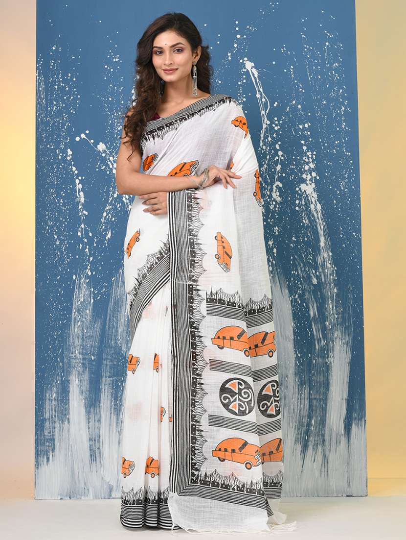 women printed handloom saree with blouse - 22140274 - Zoom Image - 0