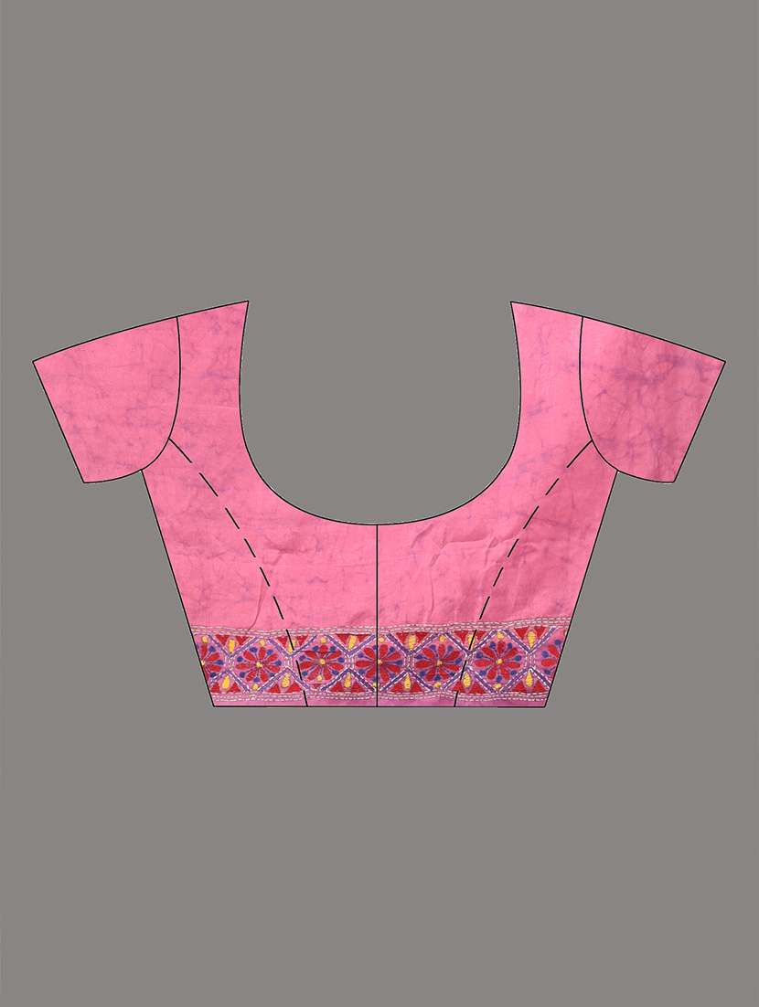 women printed handloom kantha stitch saree with blouse - 22140321 - Standard Image - 6