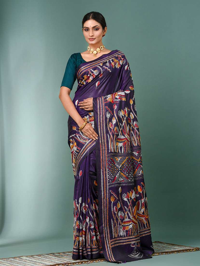 women handloom kantha stitch saree with blouse - 22140322 - Zoom Image - 0