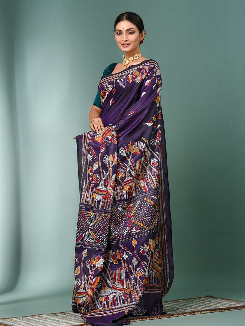 women handloom kantha stitch saree with blouse - 22140322 - Standard Image - 1