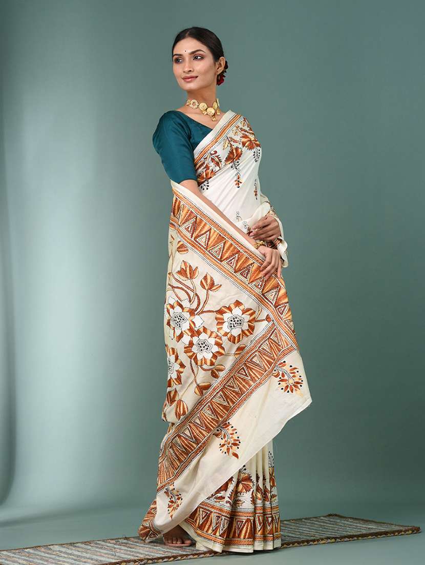 women handloom kantha stitch saree with blouse - 22140323 -  Standard Image - 1