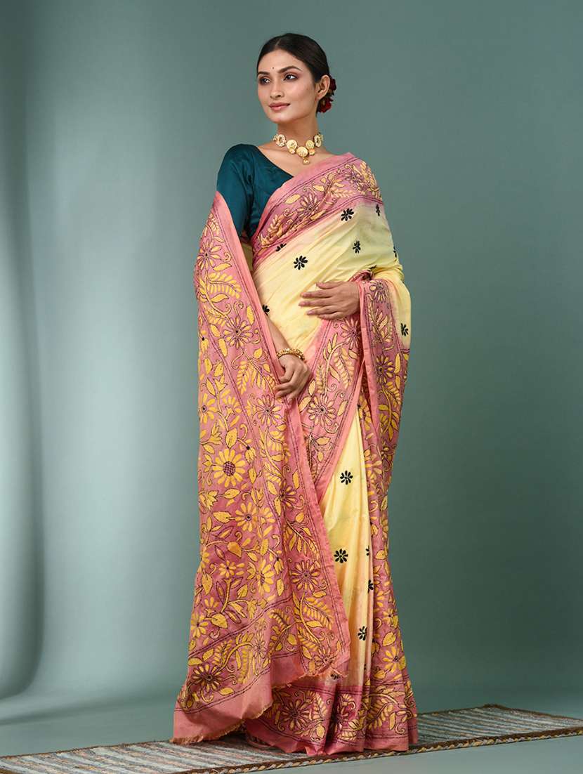 women handloom kantha stitch saree with blouse - 22140326 - Standard Image - 1
