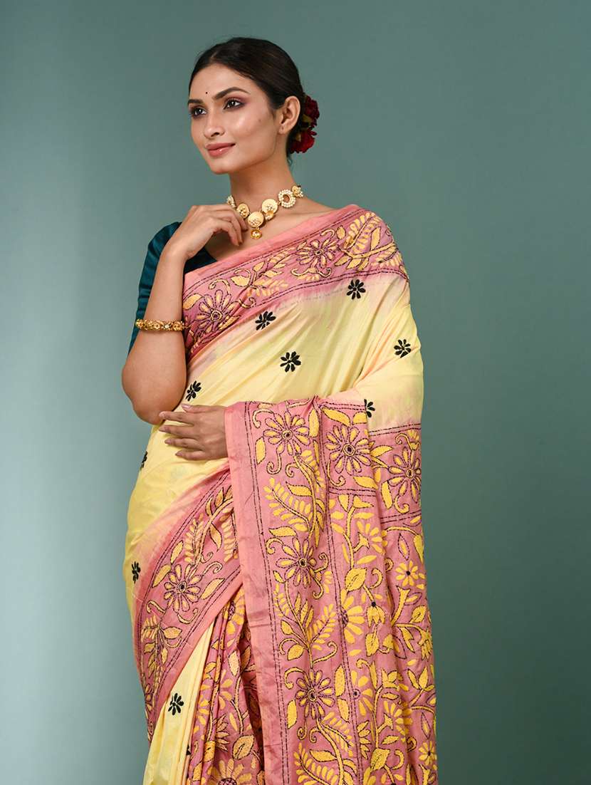 women handloom kantha stitch saree with blouse - 22140326 - Standard Image - 4