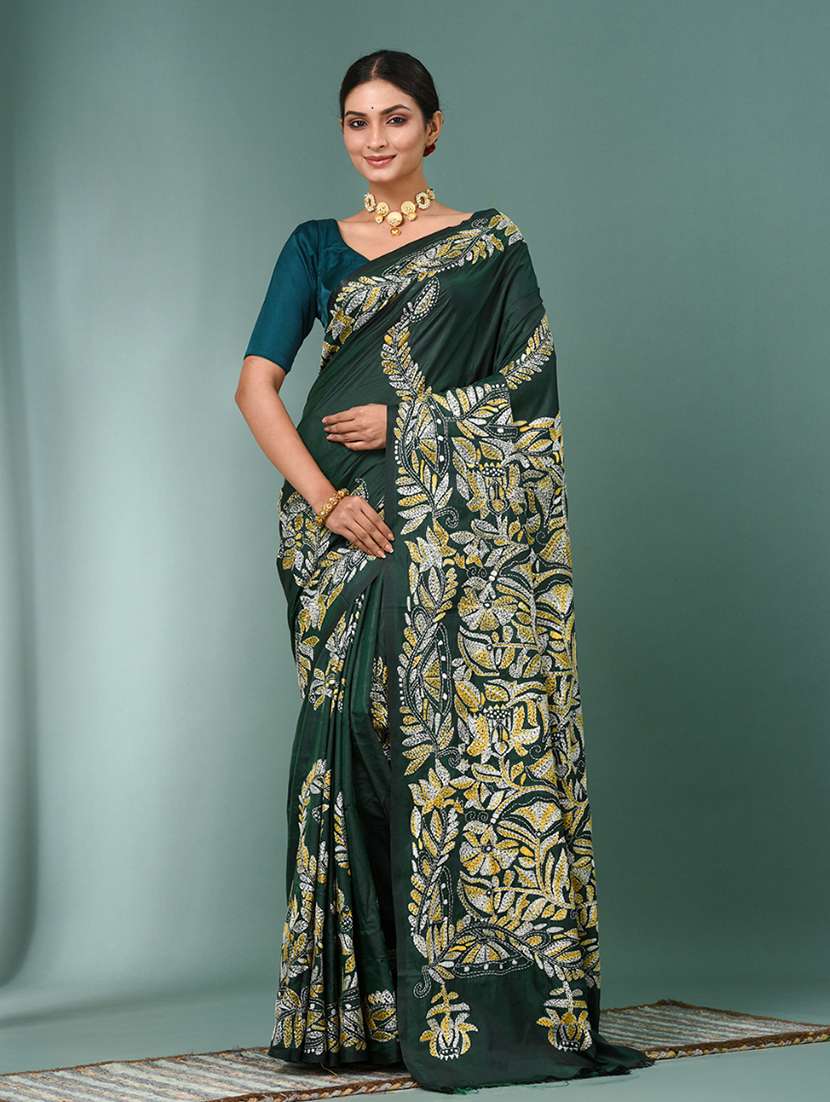 women handloom kantha stitch saree with blouse