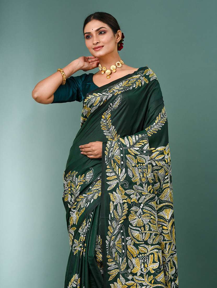 women handloom kantha stitch saree with blouse - 22140327 - Standard Image - 4