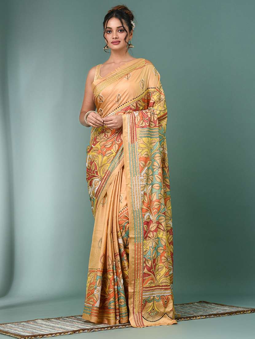 women handloom kantha stitch saree with blouse