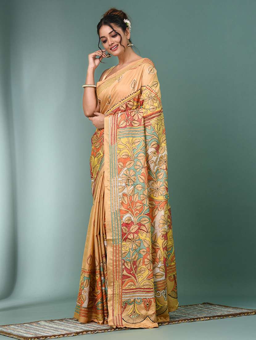 women handloom kantha stitch saree with blouse - 22140329 - Standard Image - 1