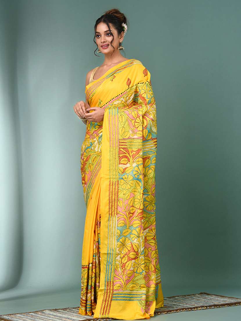 women handloom kantha stitch saree with blouse - 22140331 - Standard Image - 1