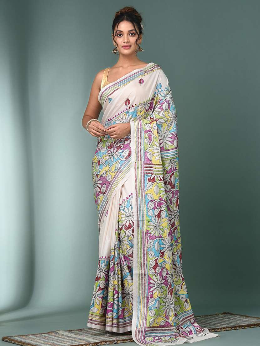 women handloom kantha stitch saree with blouse