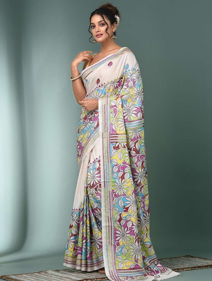 women handloom kantha stitch saree with blouse - 22140334 - Standard Image - 1