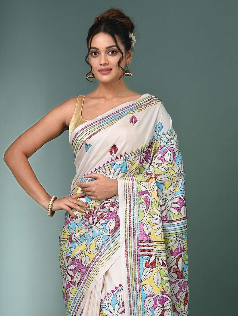 women handloom kantha stitch saree with blouse - 22140334 - Standard Image - 4
