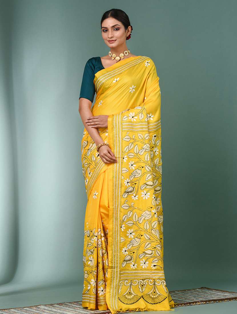 women handloom kantha stitch saree with blouse - 22140337 - Zoom Image - 0