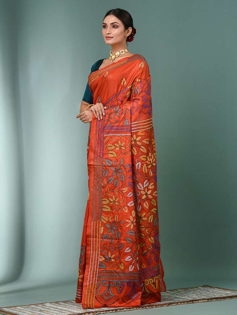 women handloom kantha stitch saree with blouse - 22140339 -  Standard Image - 1