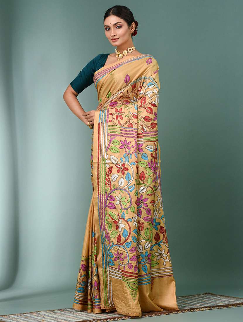 women handloom kantha stitch saree with blouse - 22140341 - Standard Image - 1