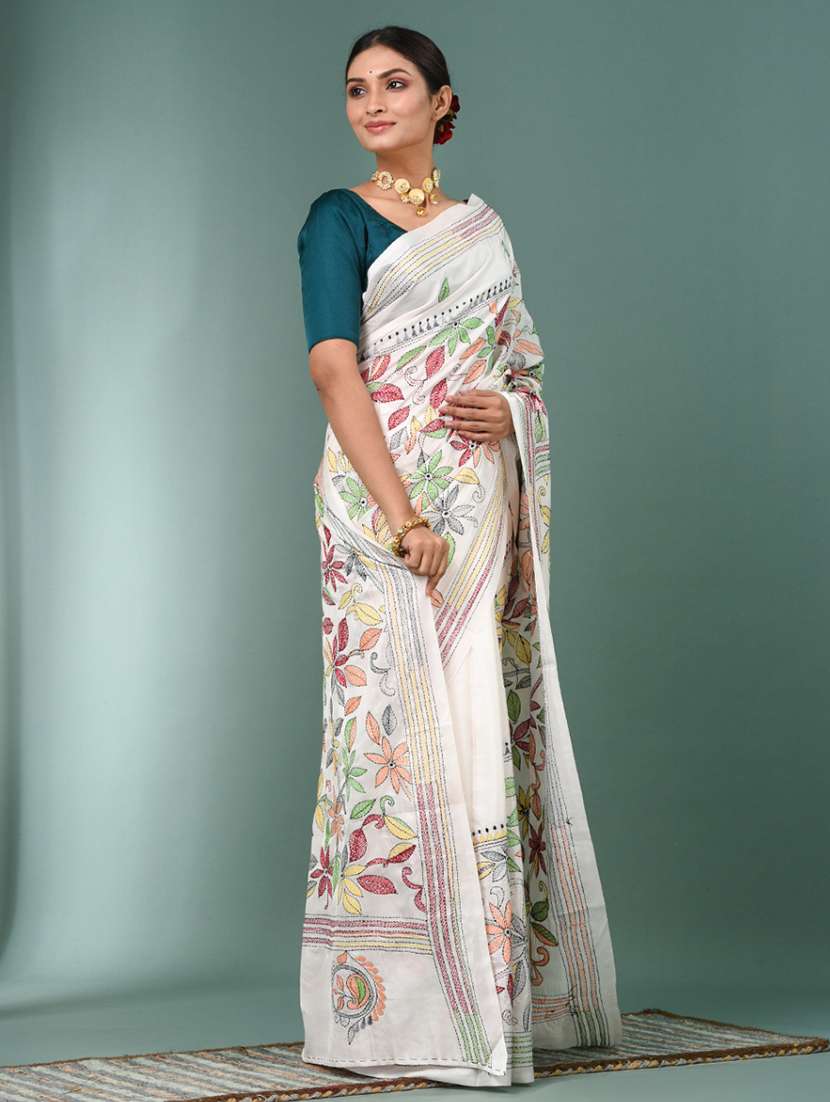 women handloom kantha stitch saree with blouse - 22140342 - Standard Image - 1