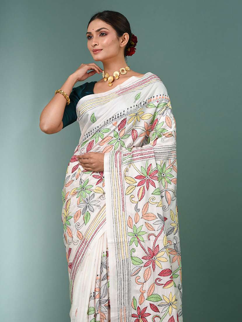 women handloom kantha stitch saree with blouse - 22140342 - Standard Image - 4