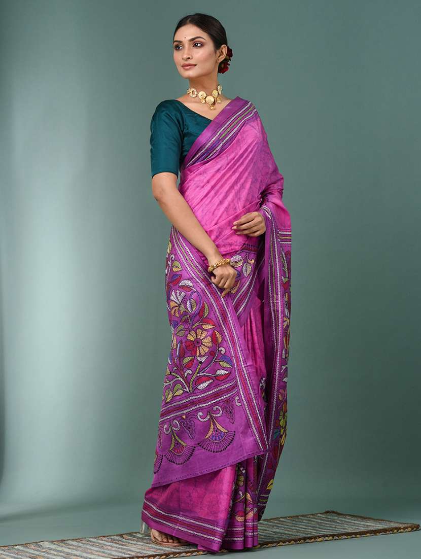 women handloom kantha stitch saree with blouse - 22140343 - Standard Image - 1