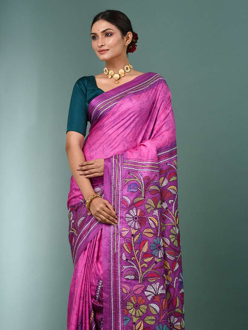 women handloom kantha stitch saree with blouse - 22140343 - Standard Image - 4