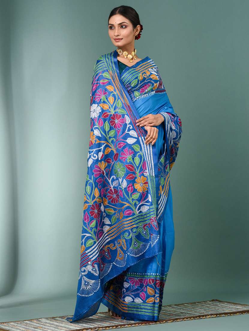 women handloom kantha stitch saree with blouse - 22140344 -  Standard Image - 1