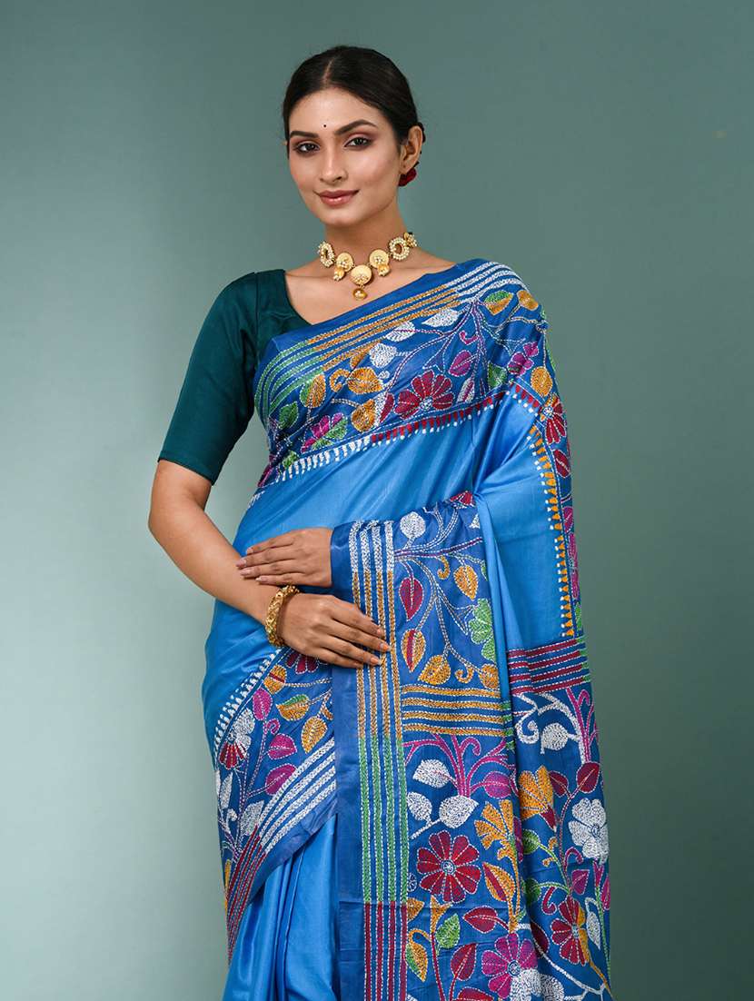 women handloom kantha stitch saree with blouse - 22140344 -  Standard Image - 4