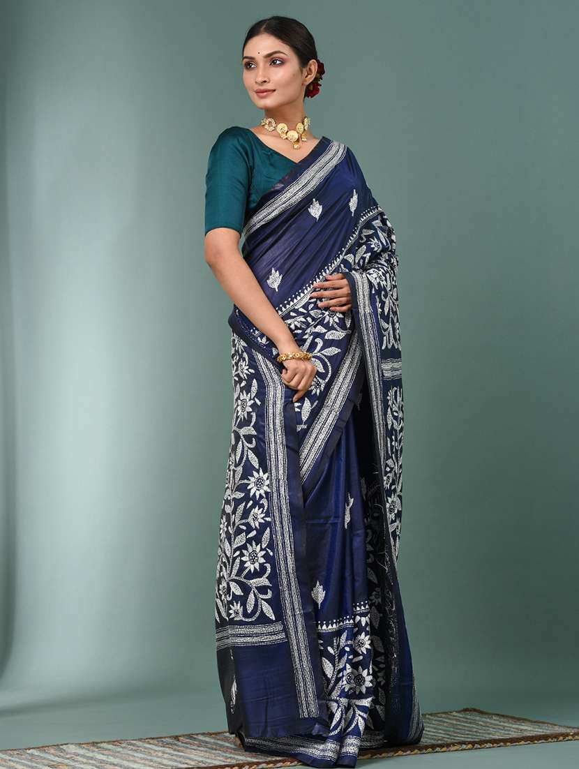 women handloom kantha stitch saree with blouse - 22140346 -  Standard Image - 1