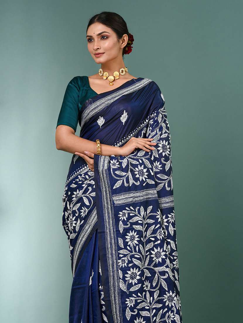 women handloom kantha stitch saree with blouse - 22140346 -  Standard Image - 4
