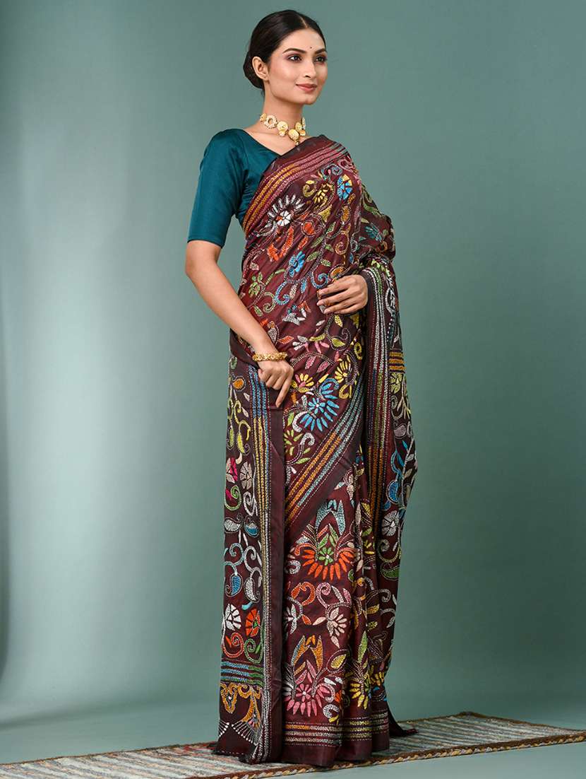 women handloom kantha stitch saree with blouse - 22140347 -  Standard Image - 1