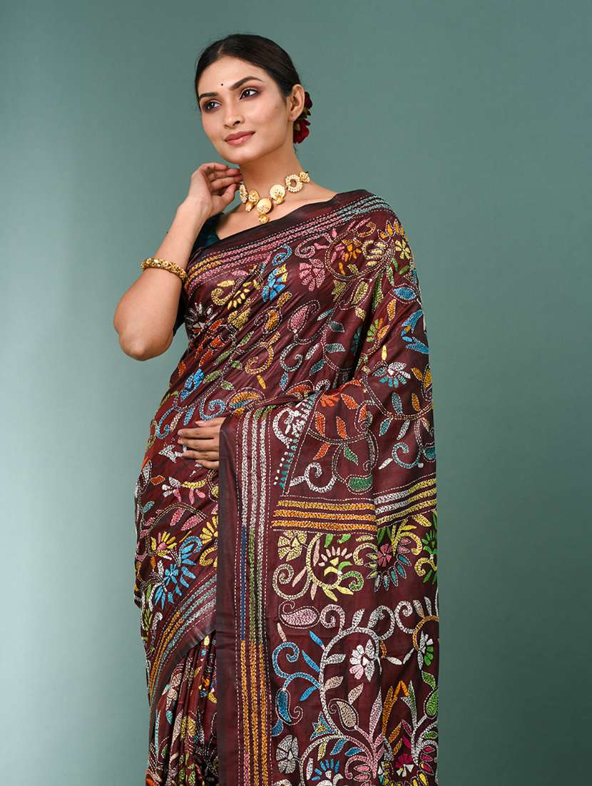 women handloom kantha stitch saree with blouse - 22140347 -  Standard Image - 4