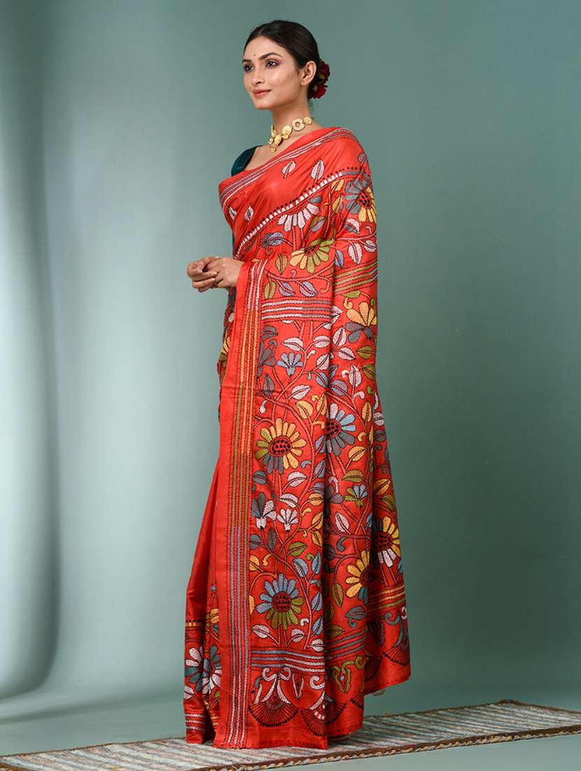 women handloom kantha stitch saree with blouse - 22140348 - Standard Image - 1