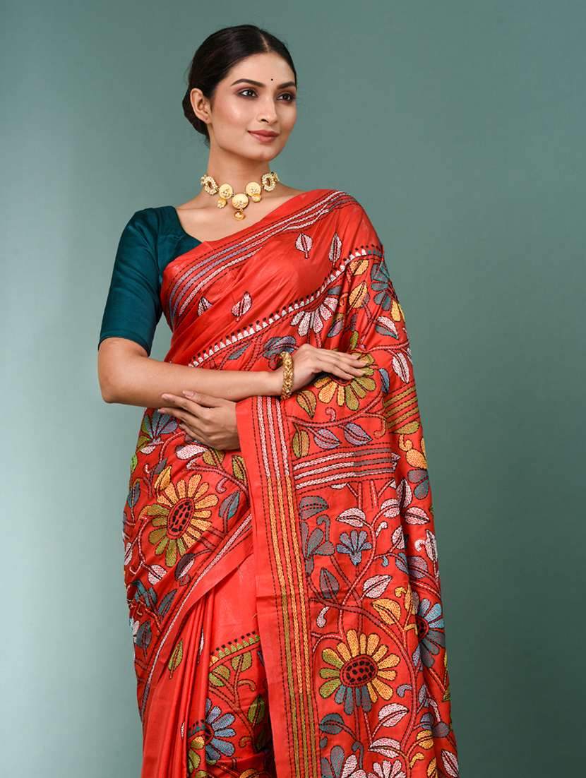 women handloom kantha stitch saree with blouse - 22140348 - Standard Image - 4