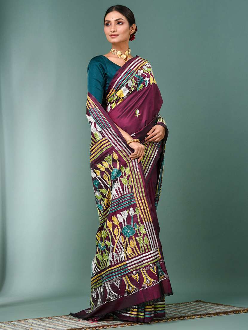 women handloom kantha stitch saree with blouse - 22140349 -  Standard Image - 1