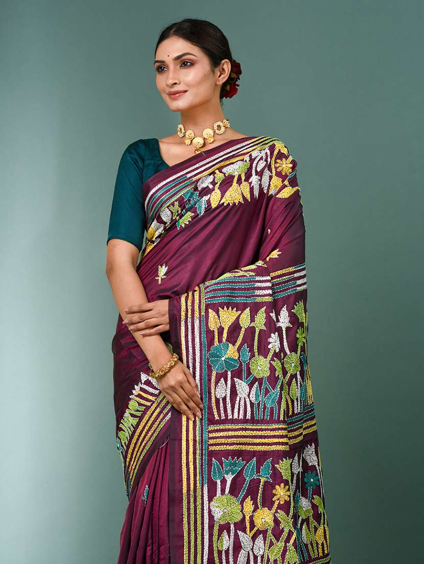 women handloom kantha stitch saree with blouse - 22140349 -  Standard Image - 4