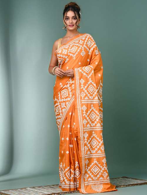 women solid with work handloom saree with blouse - 22140350 -  Standard Image - 0