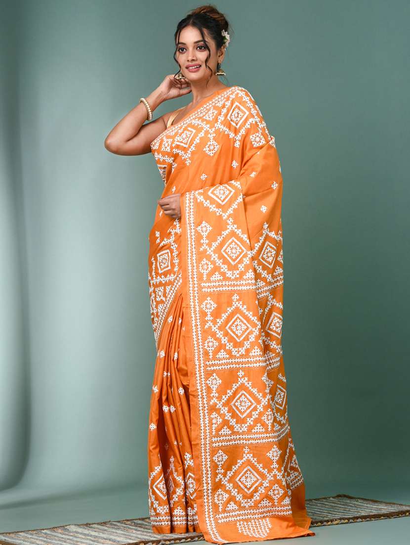 women solid with work handloom saree with blouse - 22140350 -  Standard Image - 1