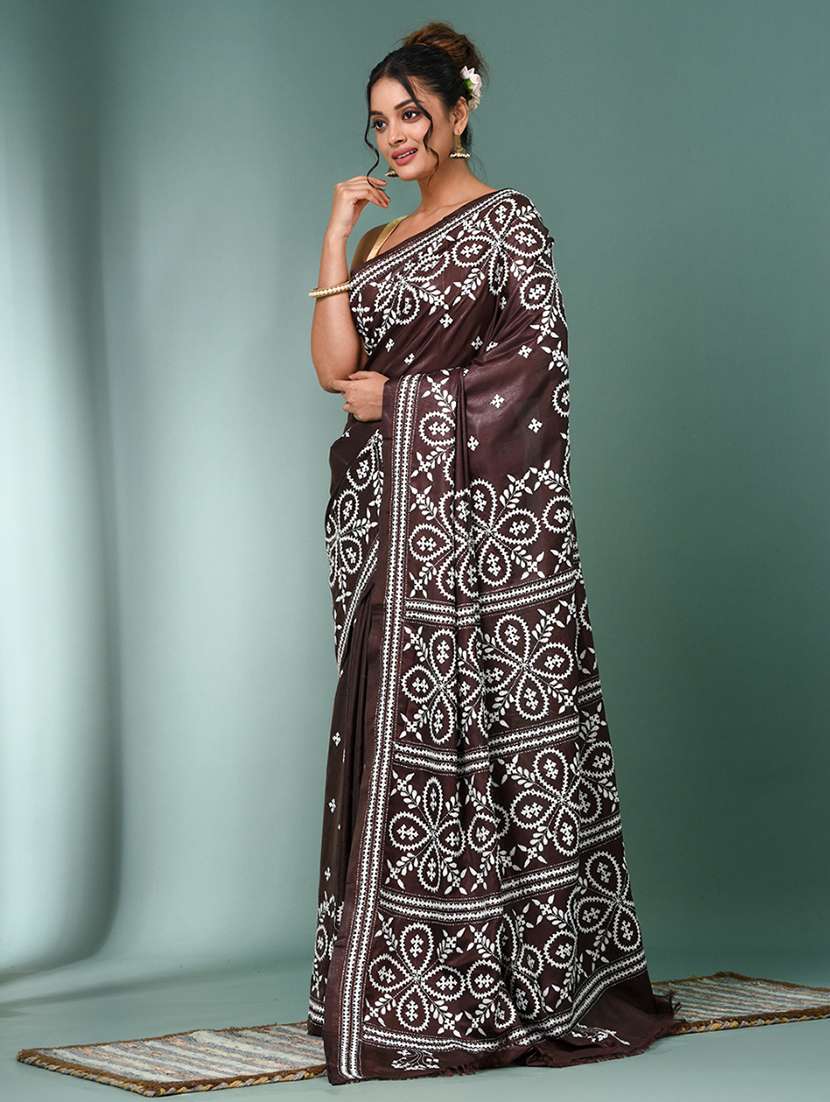 women solid with work handloom saree with blouse - 22140351 -  Standard Image - 1