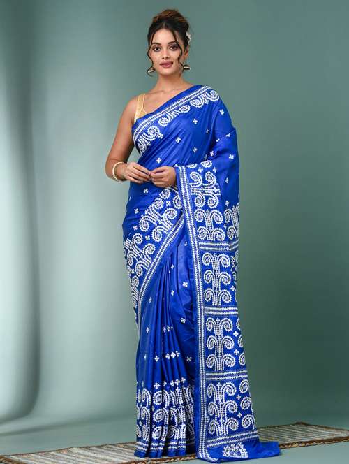 women solid with work handloom saree with blouse - 22140353 -  Standard Image - 0
